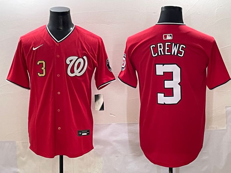Men 2025 Washington Nationals #3 Crews Red Game Nike MLB Jersey style 4->washington nationals->MLB Jersey